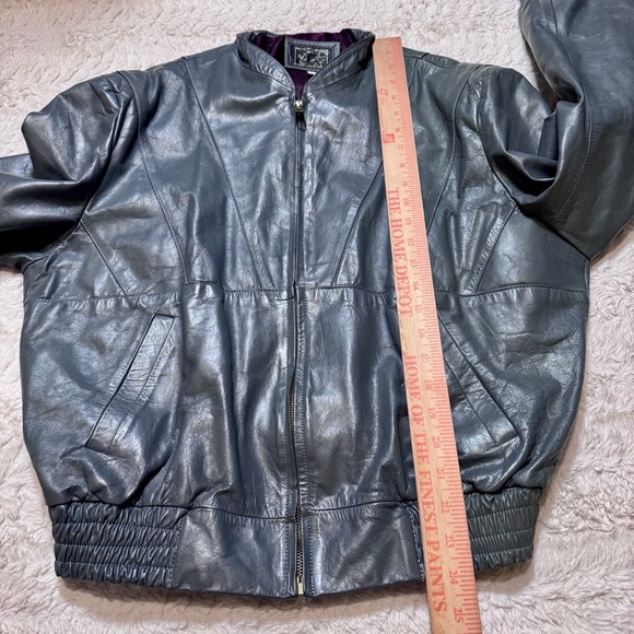 Vintage 1980s D’ Revi Men’s Leather Jacket – Gray – Size 44 large bomber moto - Picture 5 of 6